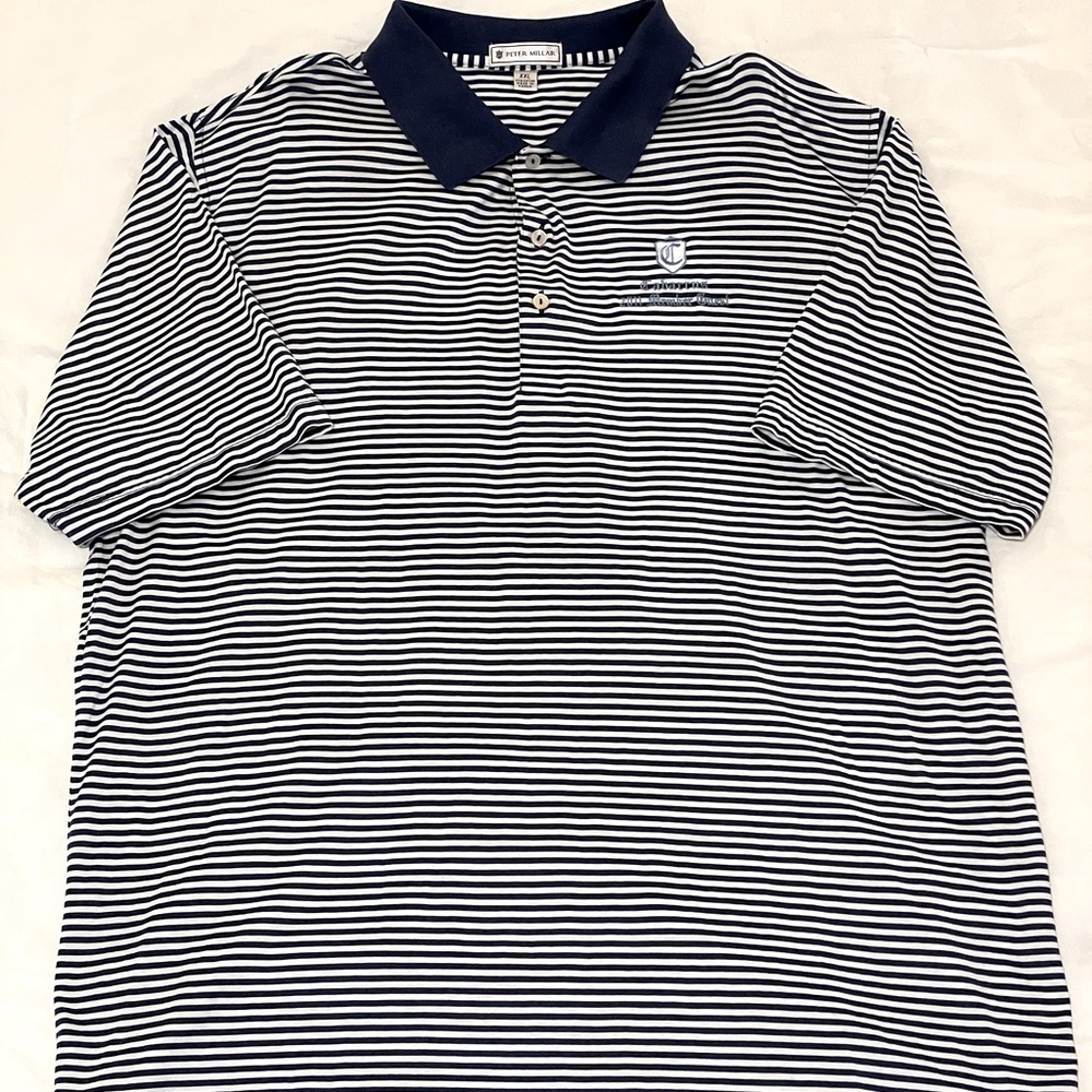 Peter Millar Short Sleeve Golf Polo 100% cotton Striped Navy Blue size XXL